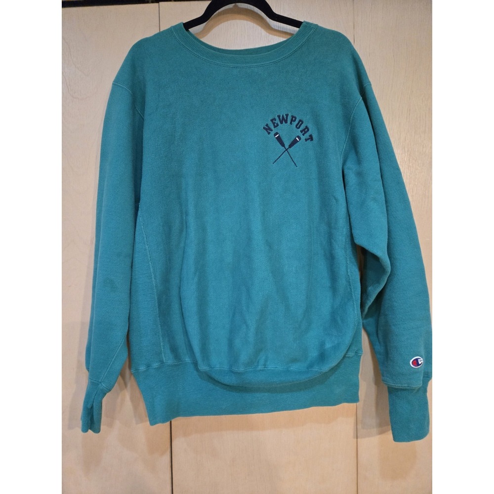 Vintage 90s Champion Reverse Weave Sweatshirt L USA Newport Rowing Crew Teal